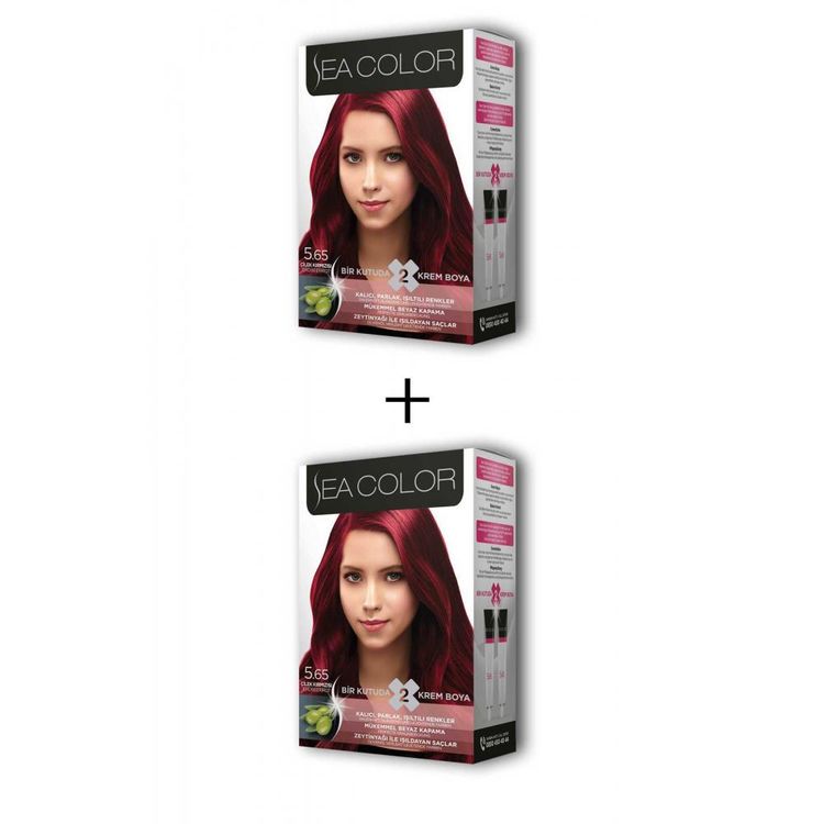 No:5.65No:5.65 Sea Color 2X2 Tüp Krem Saç Boyası Seti Çilek Kırmızısı No:5.65