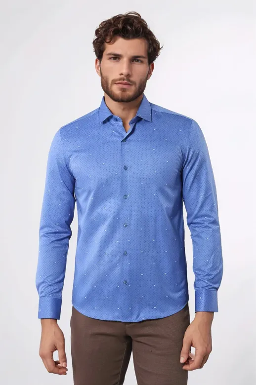 Nokta Desenli Mavi Gömlek - Wessi - M / Blue
