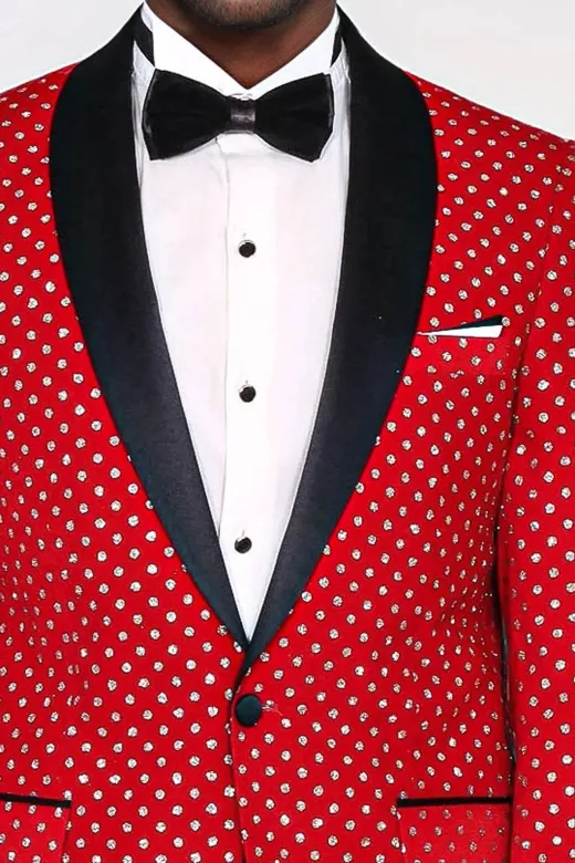 Nokta Desenli Slim Fit Kırmızı Erkek Smokin Ceket - Wessi