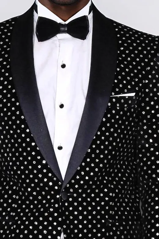 Nokta Desenli Slim Fit Siyah Erkek Smokin Ceket - Wessi