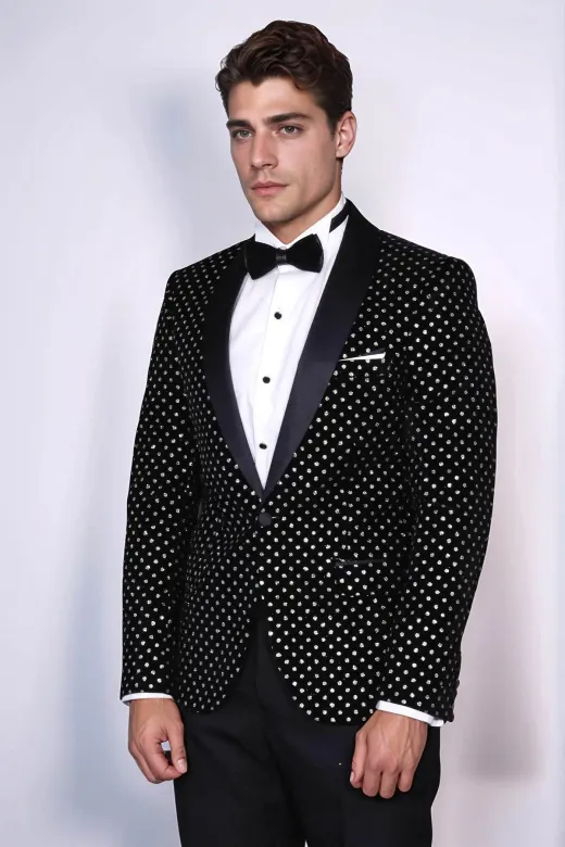 Nokta Desenli Slim Fit Siyah Erkek Smokin Ceket - Wessi