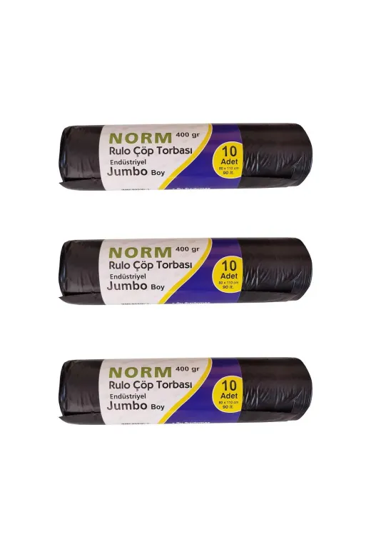 Norm 86962830233592 Endüstriyel Jumbo Çöp Torbası Poşeti - 2 Kat - Siyah - 400 Gr, - 80 X 110 Cm, / 3 Rulo
