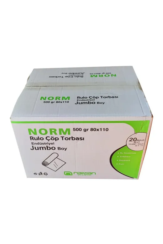 Norm 8696283023373 Endüstriyel Jumbo Çöp Torbası Poşeti - 2 Kat - Siyah - 500 Gr, - 80 X 110 Cm, / Koli