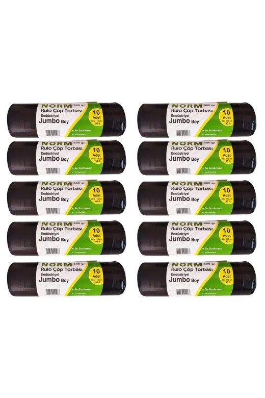 Norm 86962830233735 Endüstriyel Jumbo Çöp Torbası Poşeti - 2 Kat - Siyah - 500 Gr, - 80 X 110 Cm, / 10 Rulo