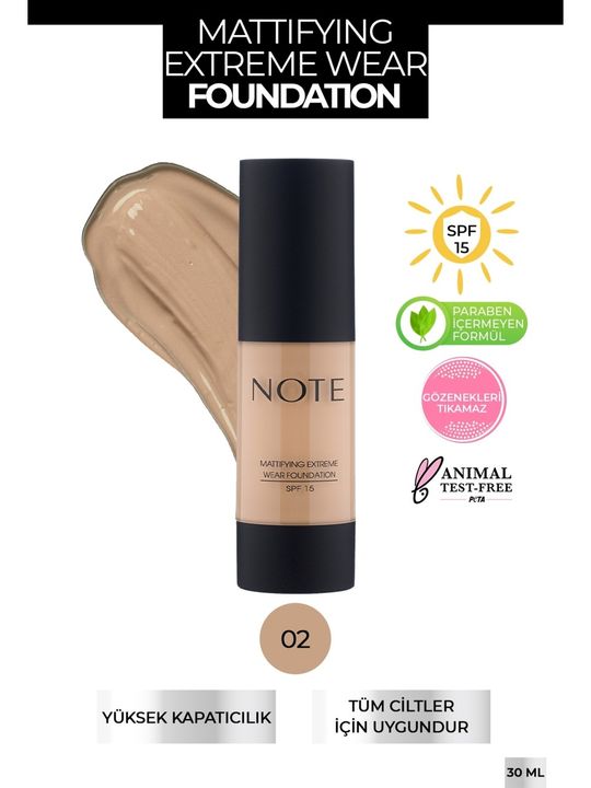 Note Cosmetics 1362023 Mattifying Extreme Wear Mat Bitişli Spf 15 Kapatıcı Fondöten 02 Natural Beige