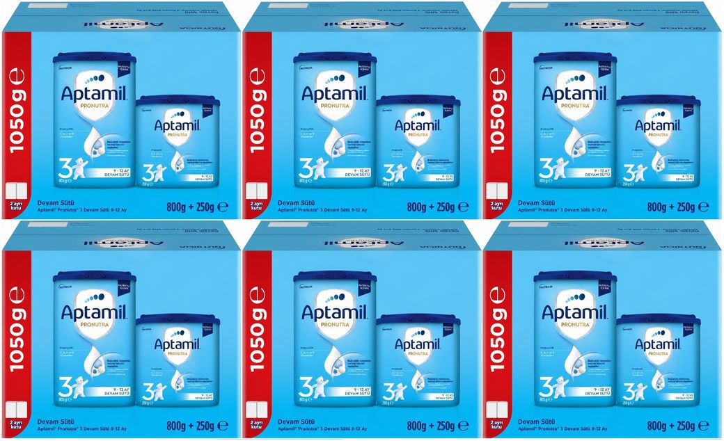 Nutrıcıa Aptamil Pronutra 1050GR (800+250GR) Devam Sütü No:3 (9-12 Ay) Avantaj Pk (6 Lı Set)