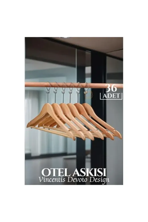 NZM TİCARET TYBUNBLAVR4FOD2L74 36 Adet Otel Tip Askı  Ahşap Vincentis Devoto Design