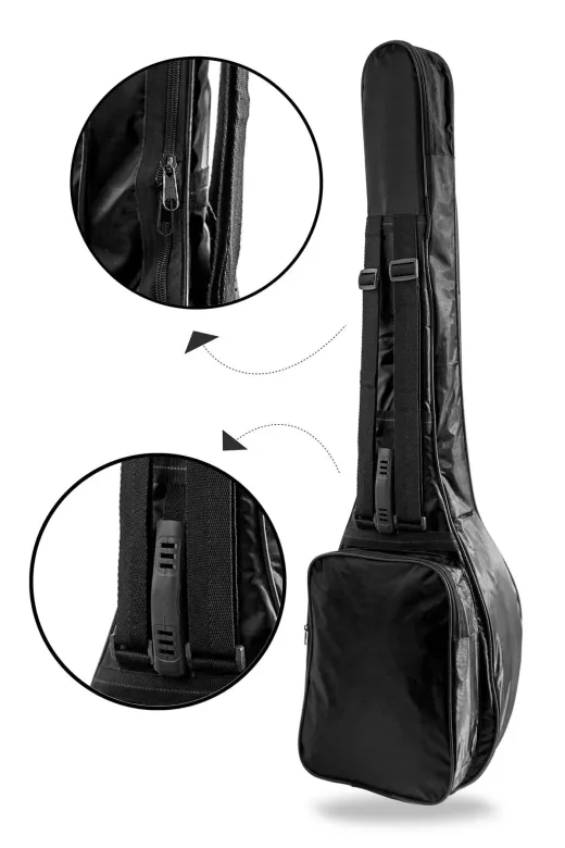 OD44 Profesyonel 10 Mm Pedli Soft Case Uzun Sap Bağlama Saz Kılıfı Siyah