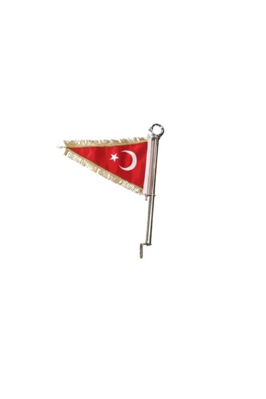OEM BYRK011 Motosiklet Üçgen Bayrak Gold Işlemeli Direkli (Makam Bayrağı)