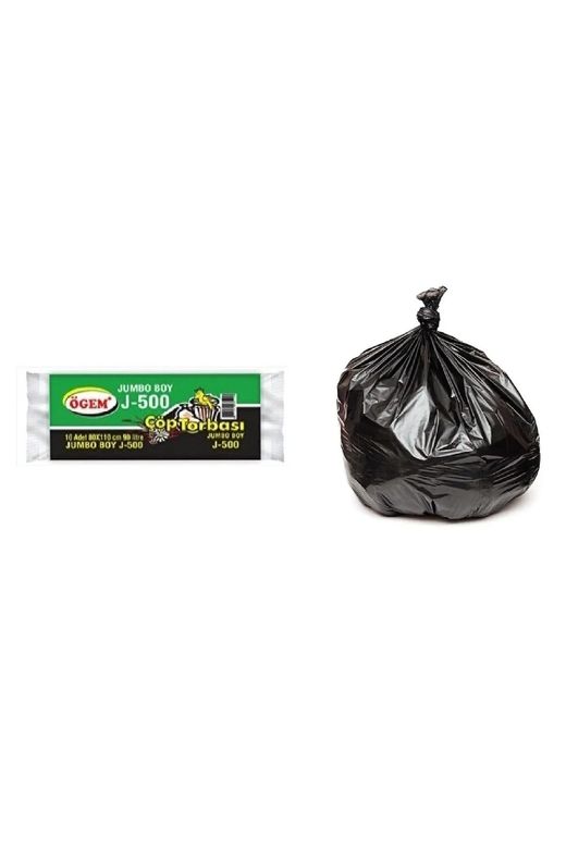 Ögem RT-RYL-HMR10896 J-500 Jumbo Boy Çöp Torbası 80 X 110 Cm 10 Lu Rulo X 1 Paket = 10 Adet (Siyah)