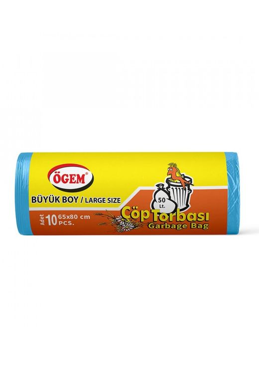 Ögem RT-RYL-HMR10900 Büyük Boy Çöp Torbası 65 X 80 Cm 10 Lu Rulo X 5 Paket = 50 Adet (Mavi)