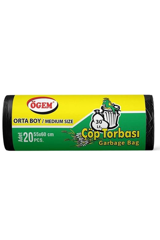 Ögem RT-RYL-HMR10901 Orta Boy Çöp Torbası 55 X 60 Cm 20 Li Rulo X 5 Paket = 100 Adet (Siyah)