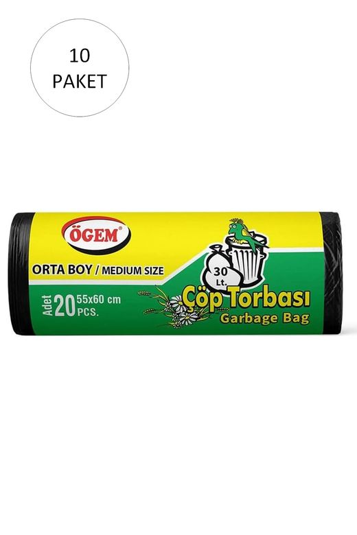 Ögem RT-RYL-HMR10914 Orta Boy Çöp Torbası 55 X 60 Cm 20 Li Rulo X 10 Paket = 200 Adet (Siyah)