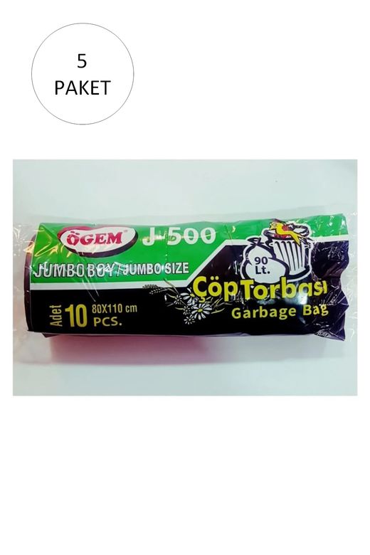 Ögem RT-RYL-HMR10931 J-500 Jumbo Boy Çöp Torbası 80 X 110 Cm 10 Lu Rulo X 5 Paket = 50 Adet (Siyah)