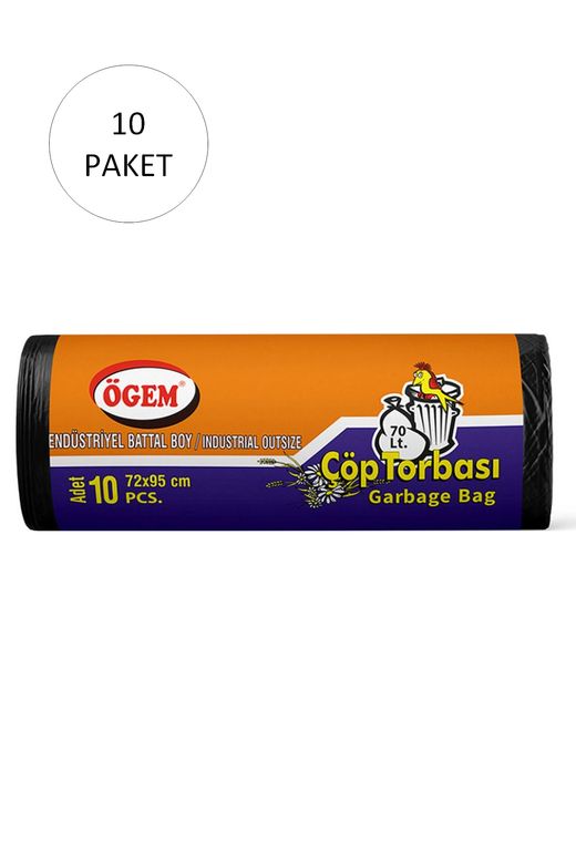 Ögem RT-RYL-HMR10936 Endüstriyel Battal Boy Çöp Torbası 72 X 95 Cm 10 Lu Rulo X 10 Paket = 100 Adet (Siyah)