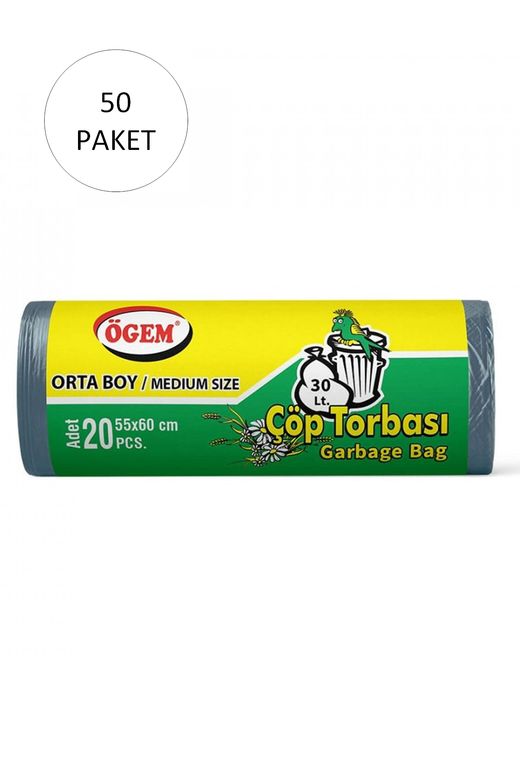 Ögem RT-RYL-HMR10943 Orta Boy Çöp Torbası 55 X 60 Cm 20 Li Rulo X 50 Paket = 1000 Adet (Mavi)
