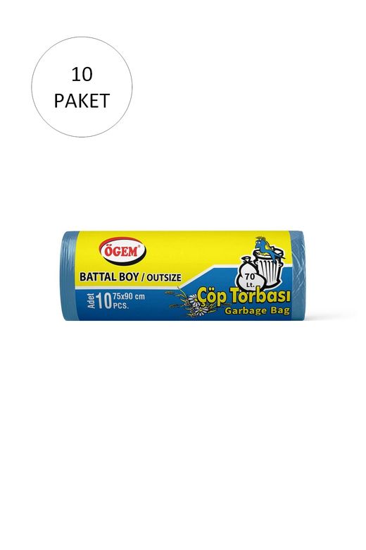 Ögem RT-RYL-HMR10957 Battal Boy Çöp Torbası 75 X 90 Cm 10 Lu Rulo X 50 Paket = 500 Adet (Mavi)