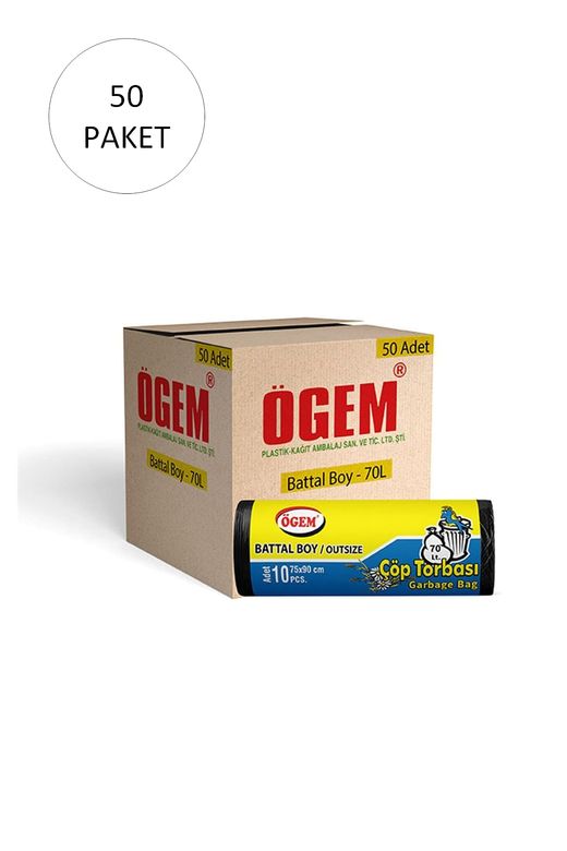 Ögem RT-RYL-HMR10958 Battal Boy Çöp Torbası 75 X 90 Cm 10 Lu Rulo X 50 Paket = 500 Adet (Siyah)