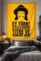 Oğuz Kağan Temalı Türk Duvar Örtüsü Halısı Kaliteli Kumaş