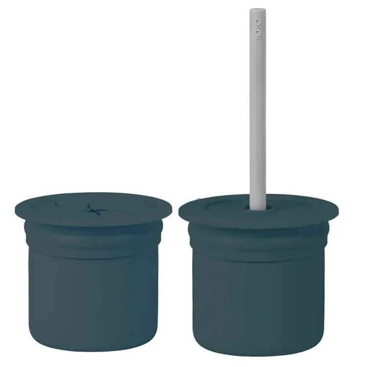 OiOi Ham+Hüp Pipetli Silikon Bardak Seti Deep Blue / Powder Grey - Renk: Deep Blue / Powder Grey