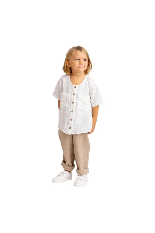 Oliven The Kid KKD3BDSH7E-18 Müslin Cepleri Nakışlı Takım-Vizon