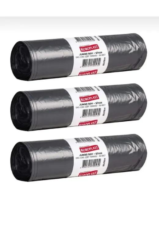 OLY908 Bhr Tem-Koroplastendüstriyel Jumbo Boy Çöp Poşeti Siyah 10 Lu 80 X 110 Cm X 3 Paket