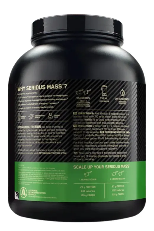 ON Optimum Nutrition 5060469985206 Serious Mass Çikolata 2.73Kg 8 Servis Kas Gelişimi Ve Kilo Artışı Destekleyici Besin Seti