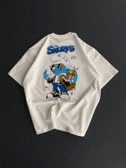 Ön Ve Arka Baskılı Oversize Bisiklet Yaka T-shirt- Beyaz - M - Beyaz