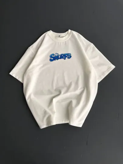 Ön Ve Arka Baskılı Oversize Bisiklet Yaka T-shirt- Beyaz - XL - Beyaz