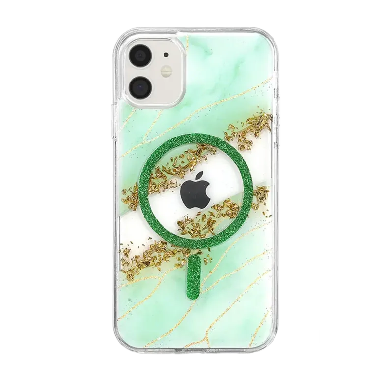 Onegif Apple İphone 11 Lotus Simli Magsafe Kapak - Yeşil