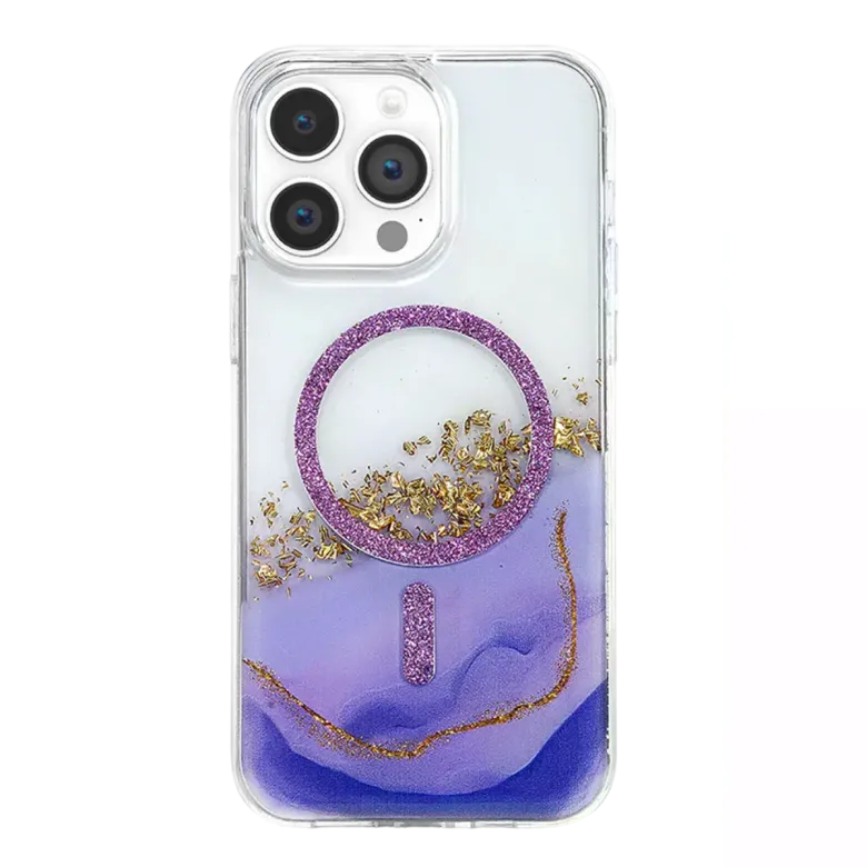 Onegif Apple İphone 14 Pro Max Lotus Simli Magsafe Kapak - Mor