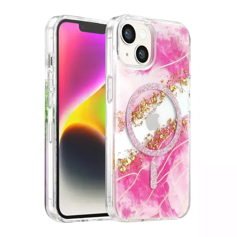 Onegif Apple İphone 15 Lotus Simli Magsafe Kapak - Pembe
