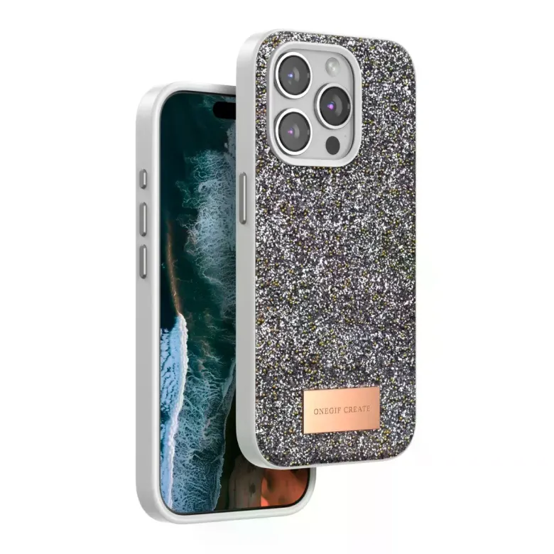 Onegif Apple İphone 15 Pro Max Bright Simli Kapak - Gümüş