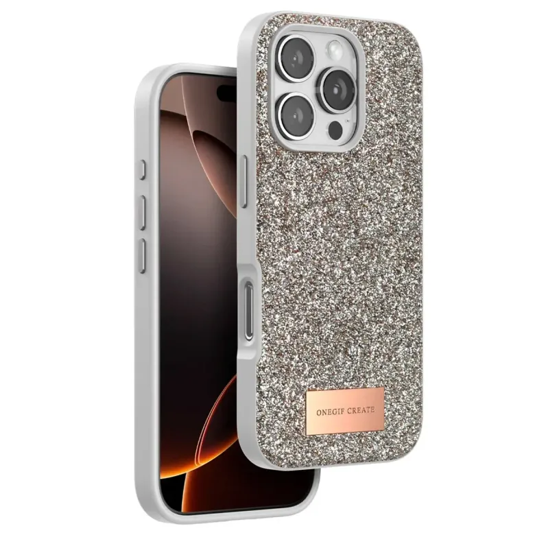 Onegif Apple İphone 16 Pro Max Bright Simli Kapak - Gold
