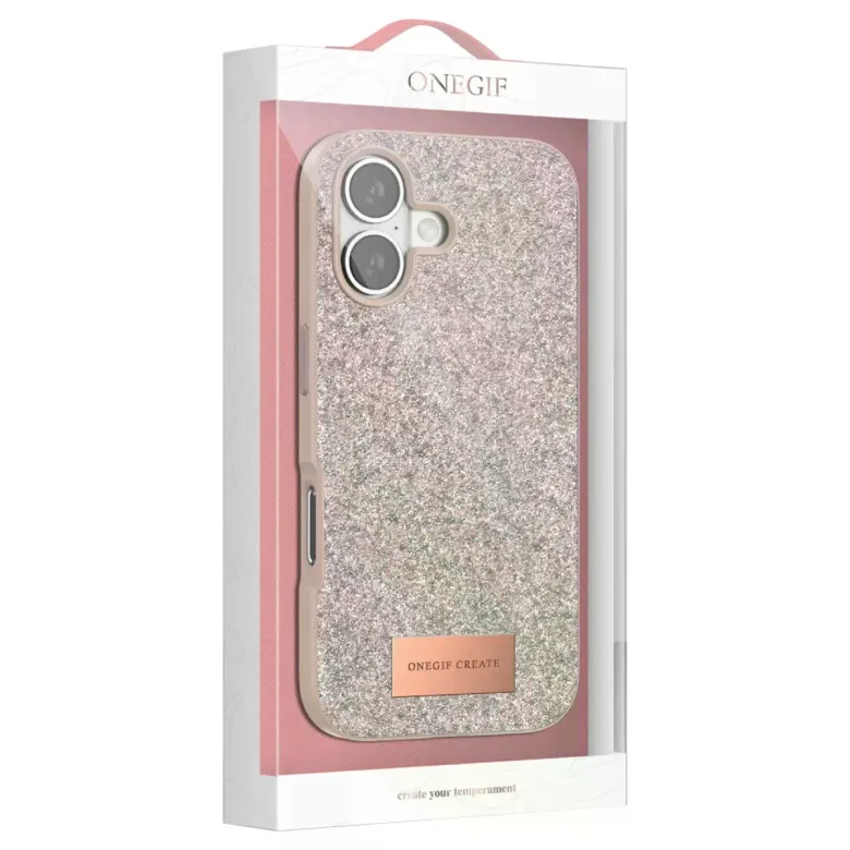 Onegif Apple İphone 17 Bright Simli Kapak - Pembe