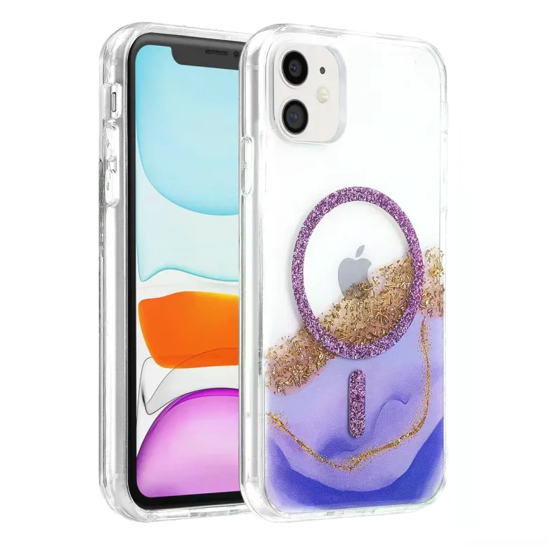 Onegif İphone 11 Lotus Simli Magsafe Kapak - Mor
