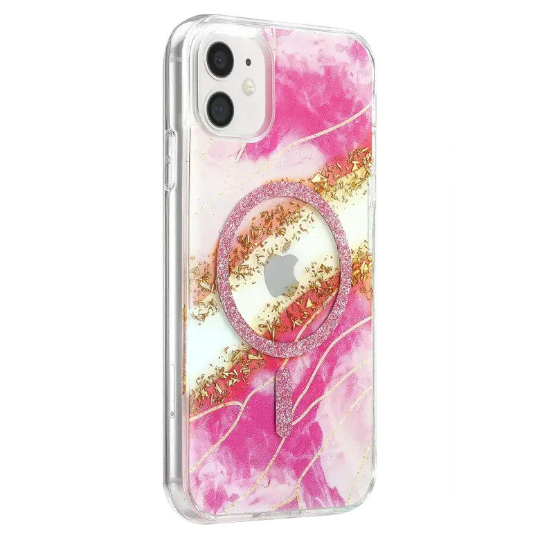 Onegif İphone 11 Lotus Simli Magsafe Kapak - Pembe