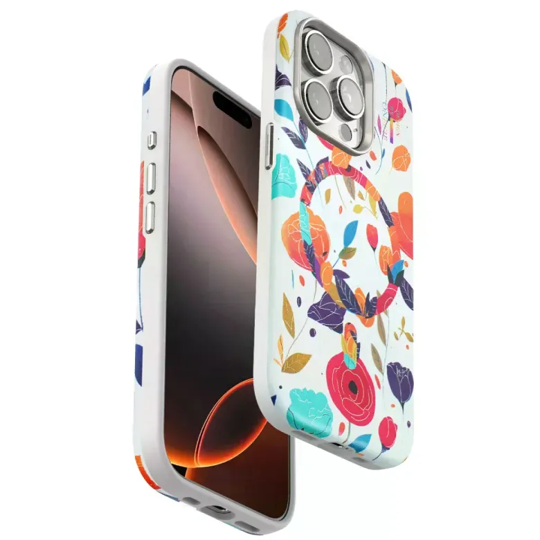 Onegif İphone 14 Pro Flower Series Magsafe Kapak - Beyaz