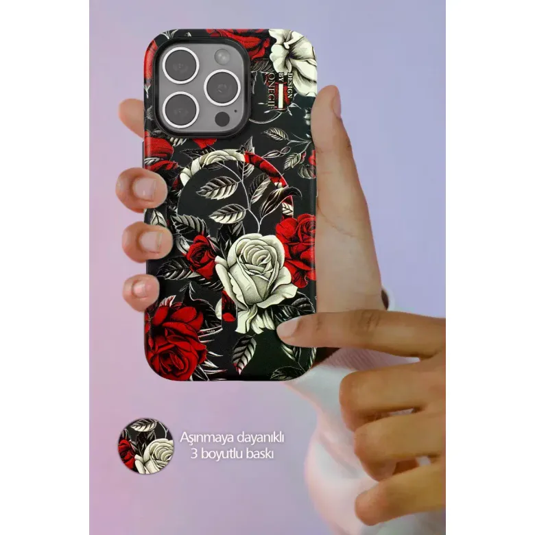Onegif İphone 14 Pro Flower Series Magsafe Kapak - Beyaz