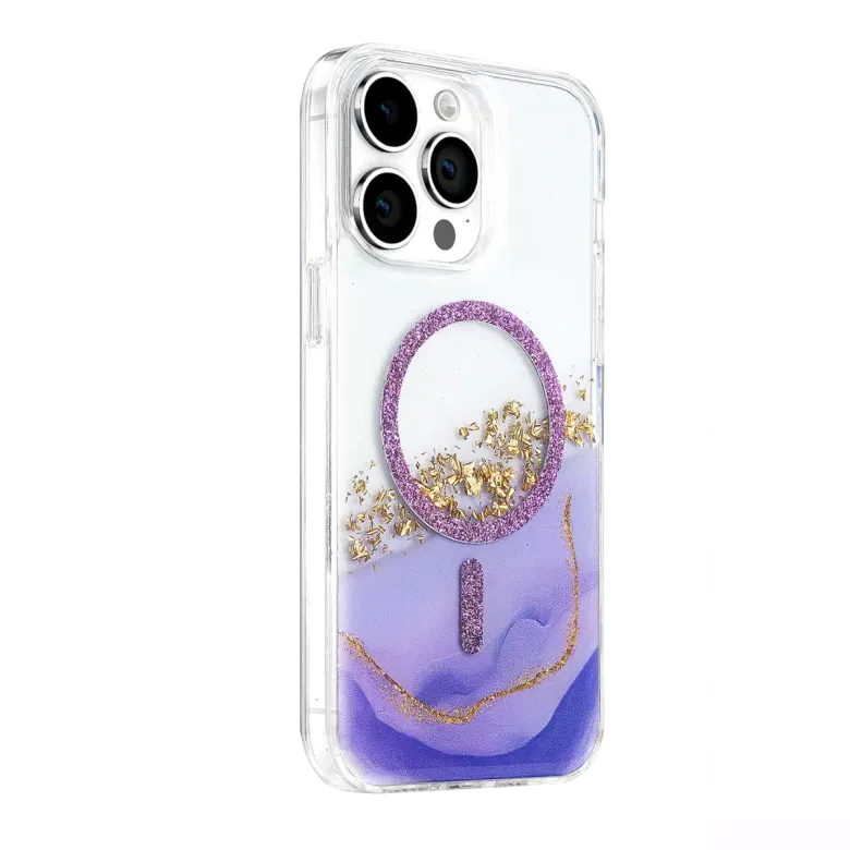 Onegif İphone 14 Pro Max Lotus Simli Magsafe Kapak - Mor
