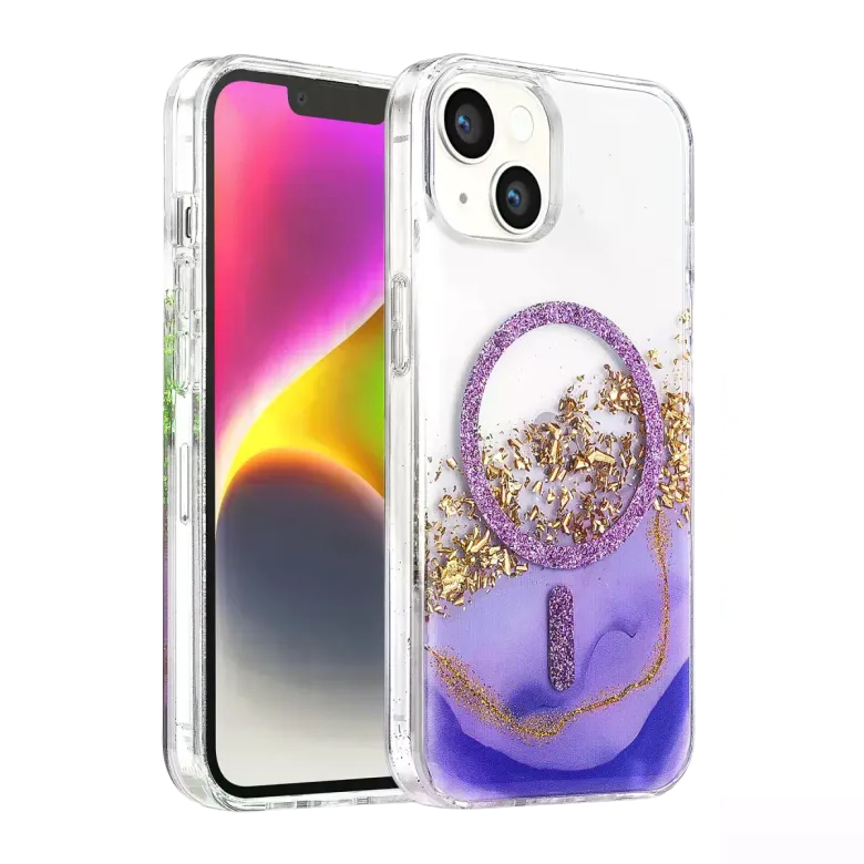 Onegif İphone 15 Lotus Simli Magsafe Kapak - Mor