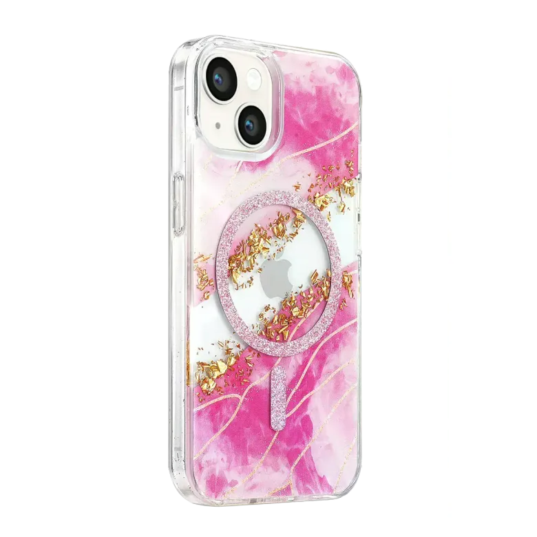 Onegif İphone 15 Lotus Simli Magsafe Kapak - Pembe