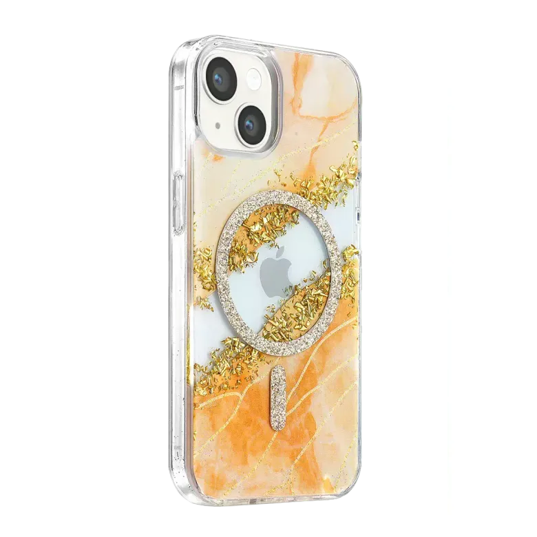 Onegif İphone 15 Lotus Simli Magsafe Kapak - Turuncu