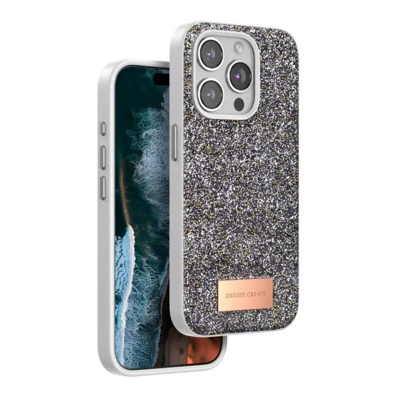 Onegif İphone 15 Pro Bright Simli Kapak - Gümüş