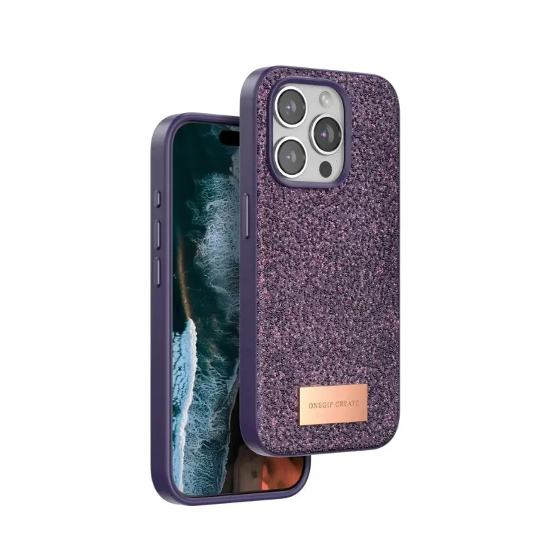 Onegif İphone 15 Pro Max Bright Simli Kapak - Derin Mor