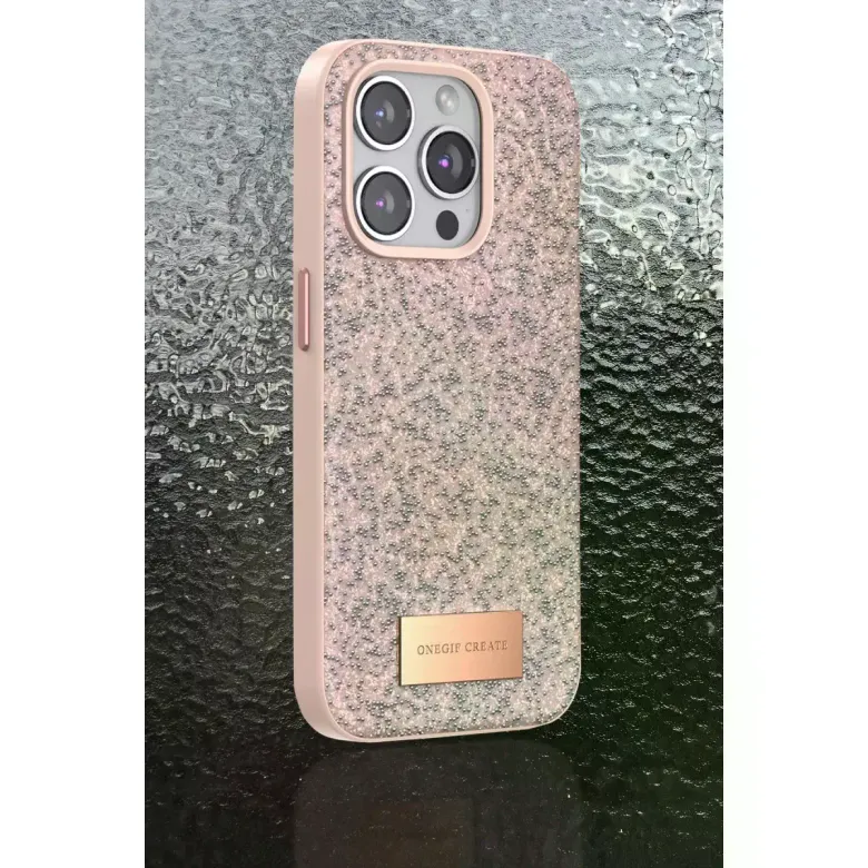Onegif İphone 15 Pro Max Bright Simli Kapak - Gold