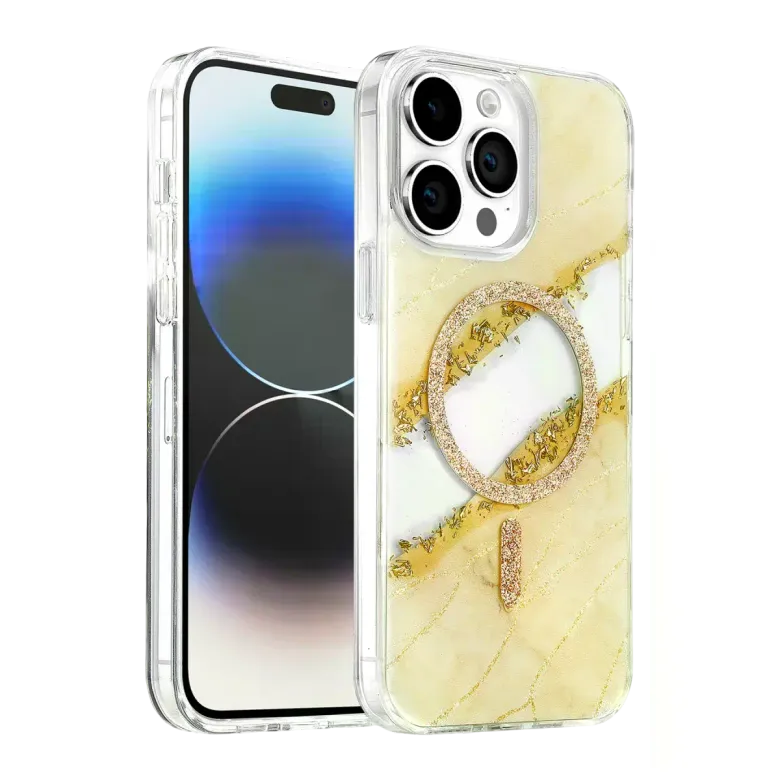 Onegif İphone 15 Pro Max Lotus Simli Magsafe Kapak - Gümüş