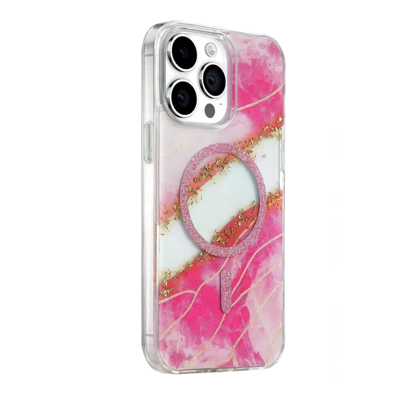 Onegif İphone 15 Pro Max Lotus Simli Magsafe Kapak - Pembe
