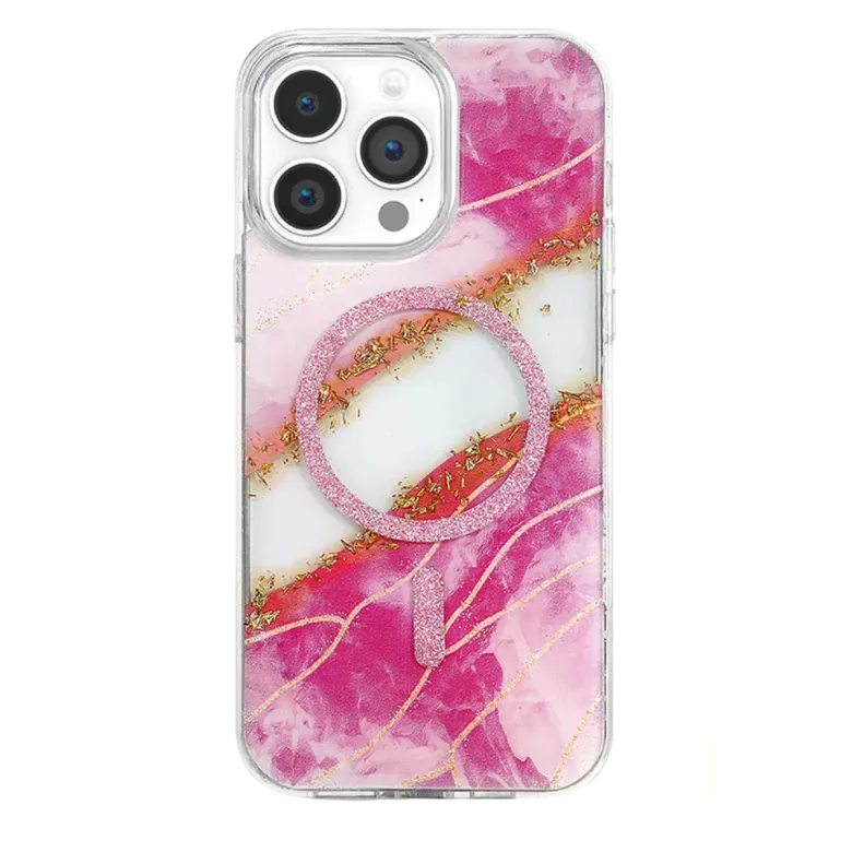 Onegif İphone 15 Pro Max Lotus Simli Magsafe Kapak - Pembe