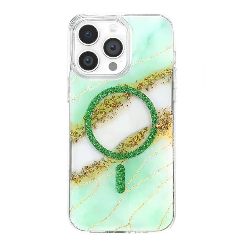 Onegif İphone 15 Pro Max Lotus Simli Magsafe Kapak - Yeşil